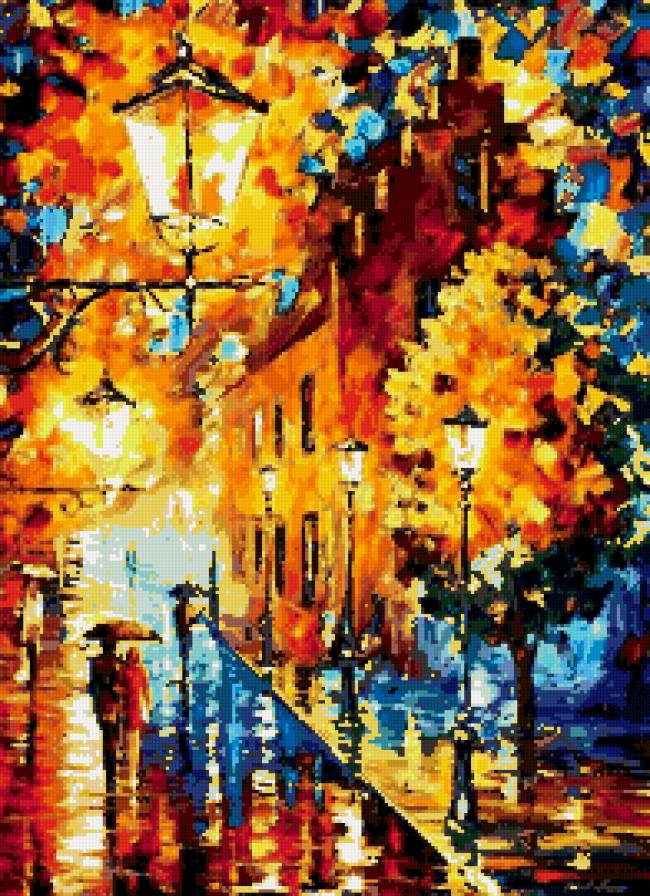 дождливая осень - фонарь, пано, картина, город, осень - предпросмотр