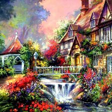 красочный дом в саду