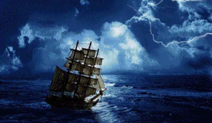 Корабль в шторме - небо, корабль, море, шторм - предпросмотр