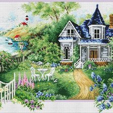 Схема вышивки «дом с синей крышей»