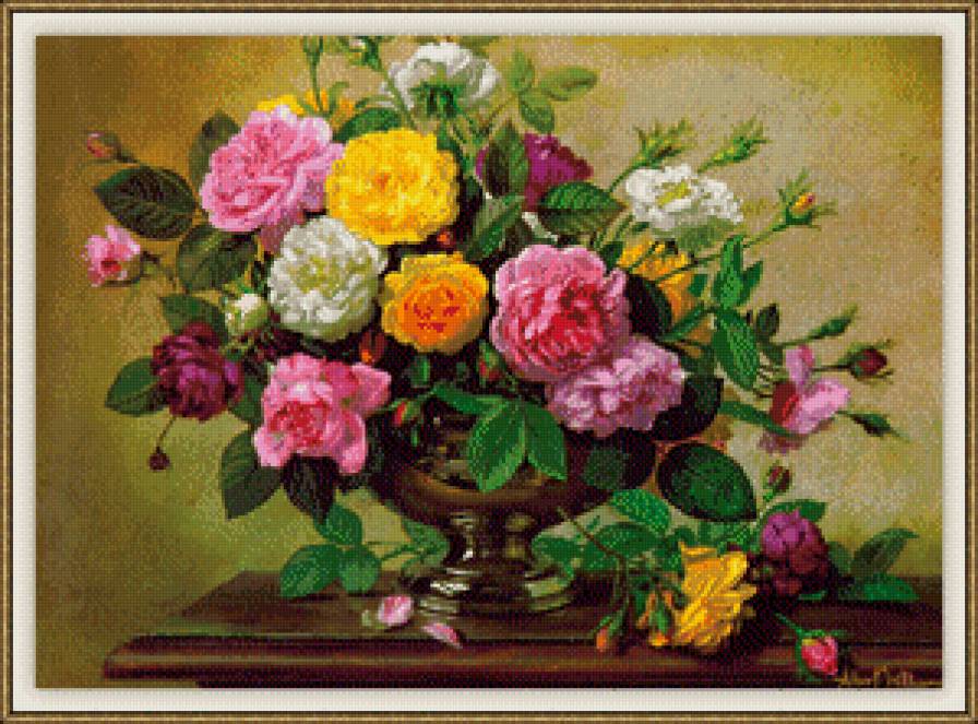 Натюрморт с цветами - стол, цветы, живопись, картина, натюрморт, ваза - предпросмотр