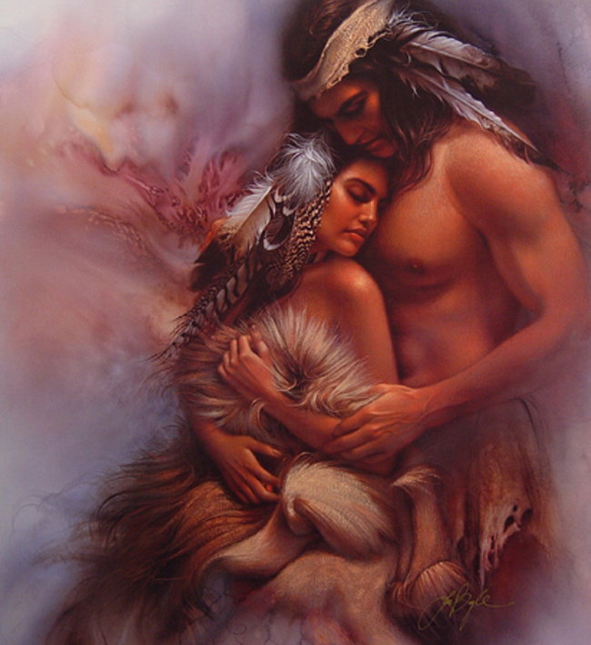пара - индейцы, любовь, люди, пара, страсть, чувства, живопись - оригинал