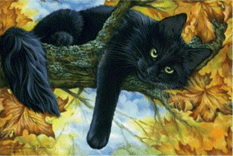 Кот на дереве - животные, дерево, кот - предпросмотр