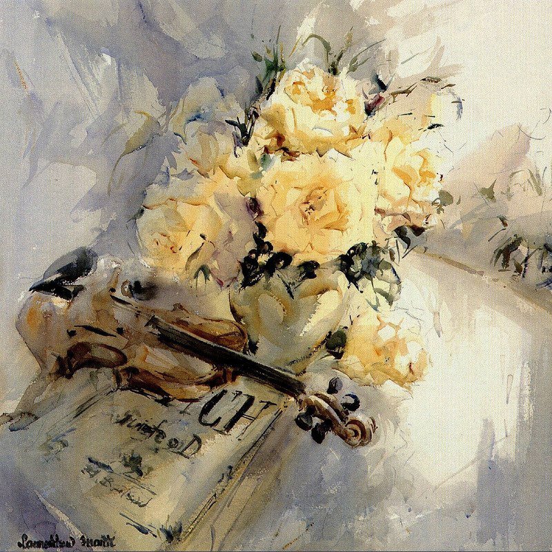 Натюрморт - натюрморт, скрипка, цветы, ноты - оригинал