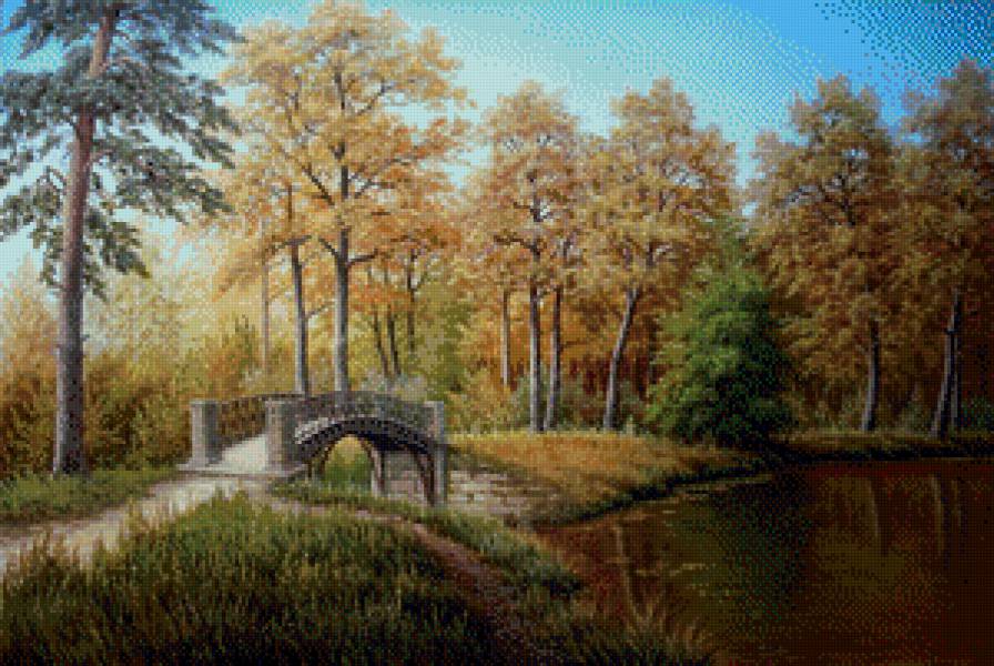 картина - мостик, природа, осень - предпросмотр