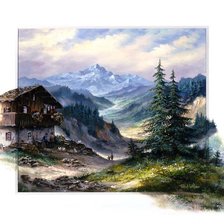 Оригинал схемы вышивки «домик в горах» (№673509)