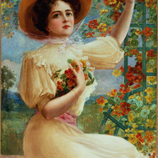 Оригинал схемы вышивки «Девушка с цветами» (№674232)