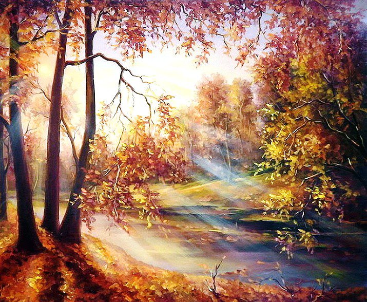 солнечная осень - лес, осень, листья, деревья, пейзаж - оригинал