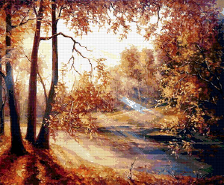 солнечная осень - деревья, пейзаж, листья, лес, осень - предпросмотр
