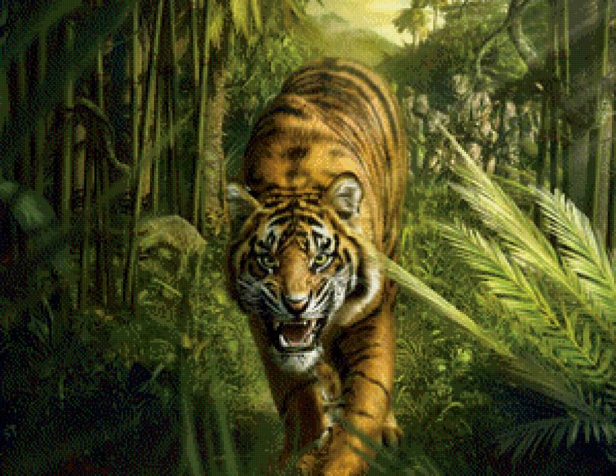 Тигр в джунглях - животные, тигр, дикие кошки, природа - предпросмотр
