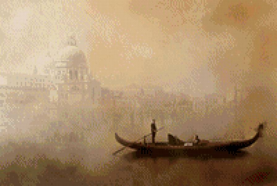в Венеции - люди, вода, канал, гондола, туман, река, картина - предпросмотр