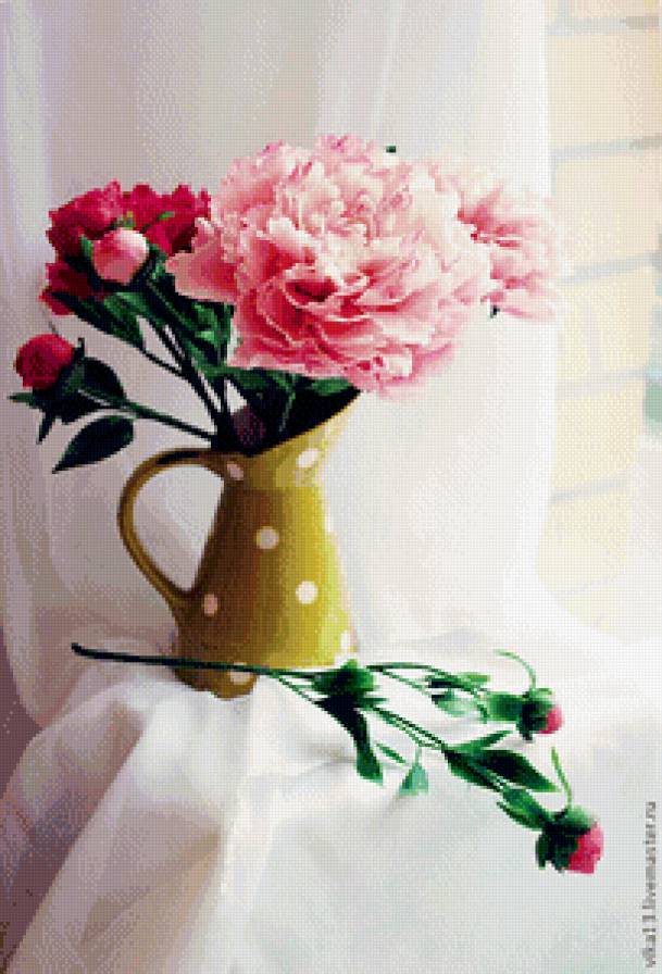 пионы в вазе - пионы, ваза, натюрморт, нежность, букет, живопись, цветы - предпросмотр