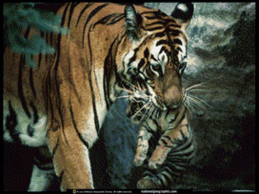 тигрица и тигренок - мама, тигрица, тигр, природа, хищники, тигренок - предпросмотр