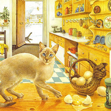 Оригинал схемы вышивки «Кот на кухне» (№679819)