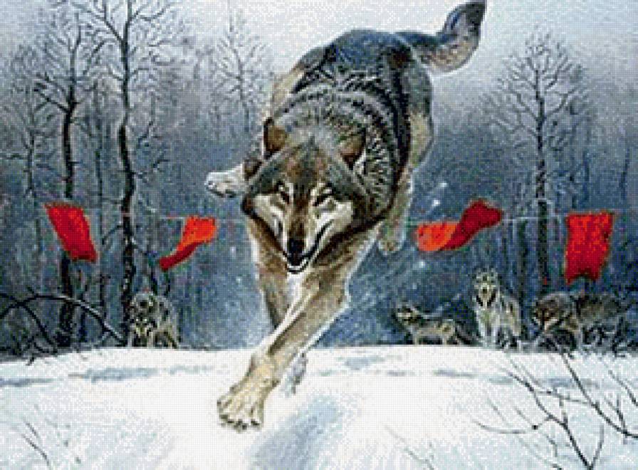 охота - волки, лес, охота, зима, бег - предпросмотр