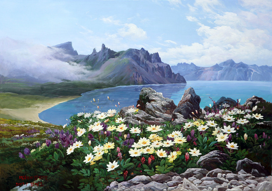 картина - горы, пейзаж, цветы.природа - оригинал
