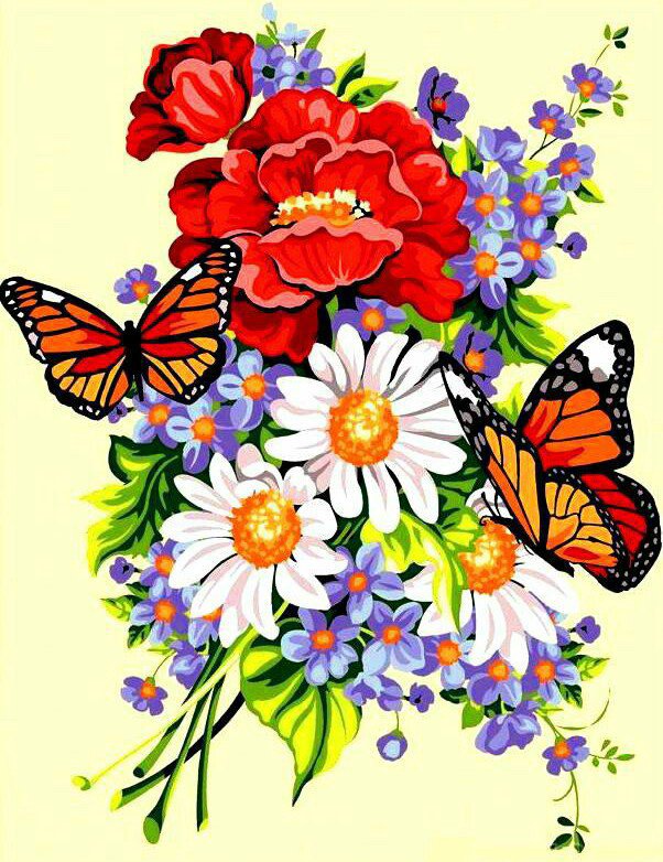 Букетик - бабочки, природа, цветы - оригинал