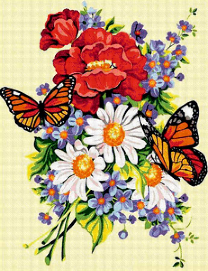Букетик - бабочки, цветы, природа - предпросмотр