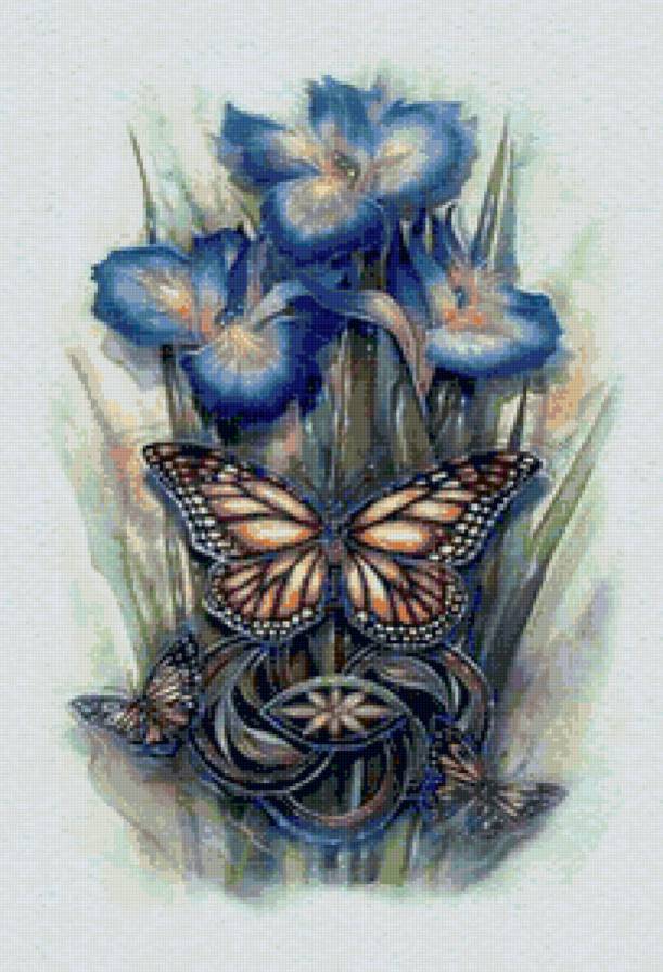 ирисы и бабочки - ирисы, бабочки, цветы - предпросмотр
