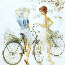 Оригинал схемы вышивки «Девушки на велосипеде» (№682911)