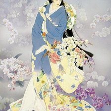 Оригинал схемы вышивки «японка с цветами» (№682955)