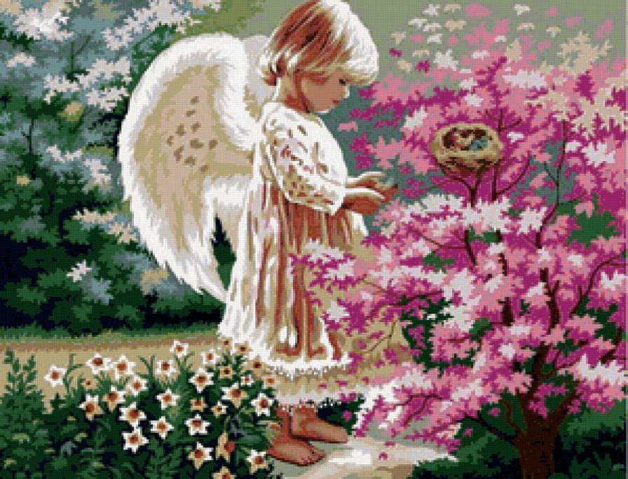маленький ангелочек - дети, ангел, цветы - предпросмотр