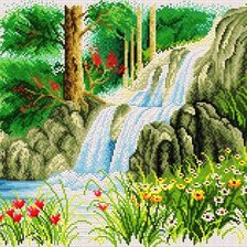 Оригинал схемы вышивки «лесной водопад» (№683146)
