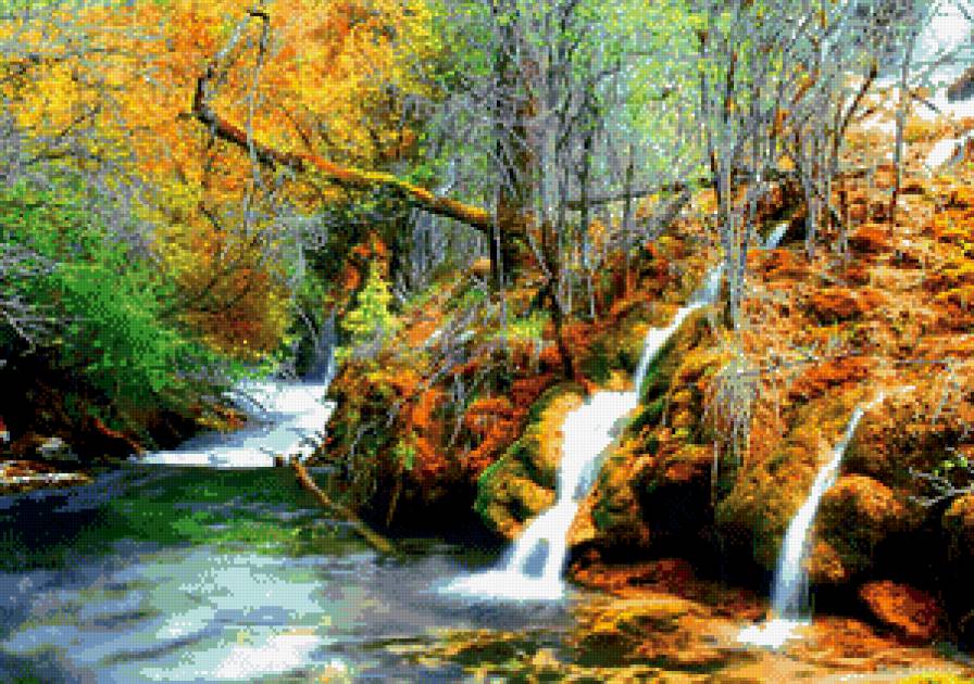 Водопад в лесу - природа, деревья, лес, водопад, вода - предпросмотр