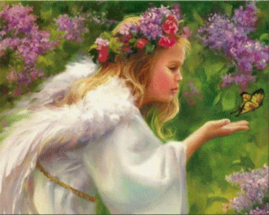 ангел 2 - ребенок, ангел, девочка, цветы - предпросмотр