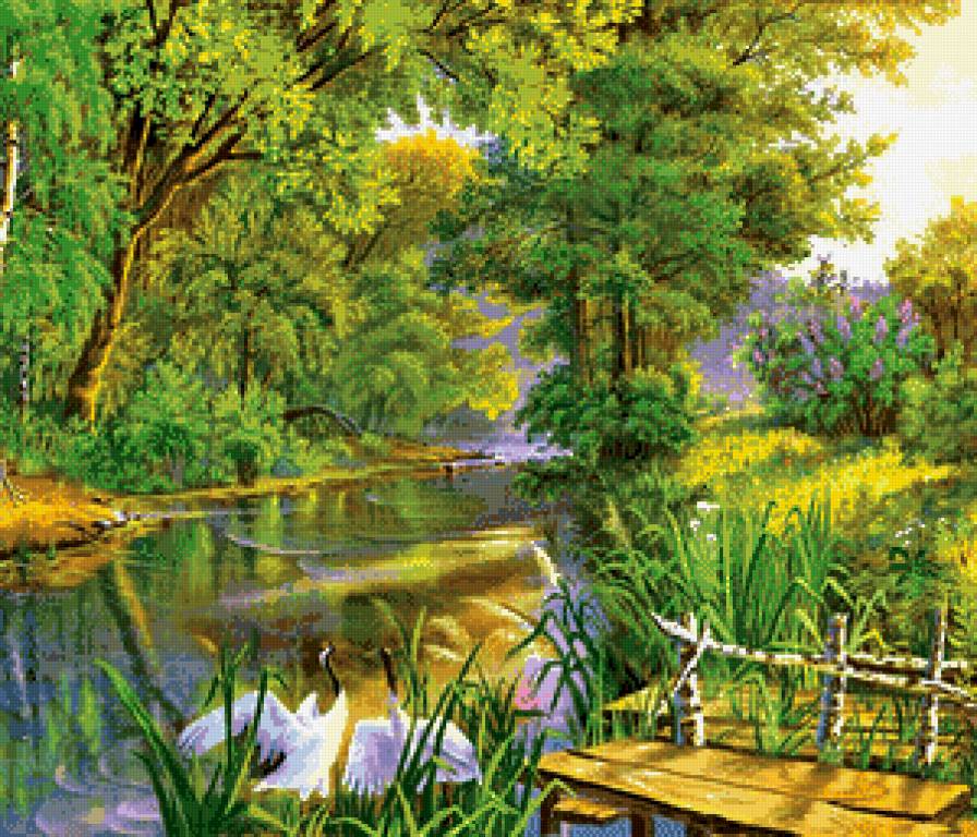 тихая речка - природа, пейзаж, деревья, лес, река - предпросмотр