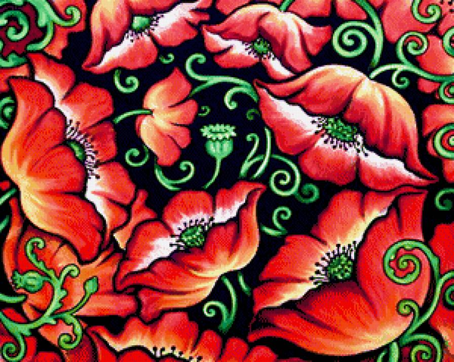 Подушка "Маки" - цветок, мак, букет, цветы - предпросмотр