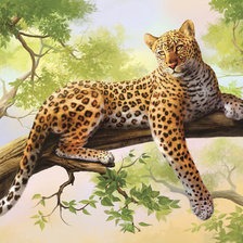 Оригинал схемы вышивки «леопард на дереве» (№687410)