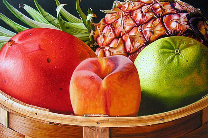 аппетитные фрукты - еда, фрукты, кухня, натюрморт, ананас, персик - оригинал