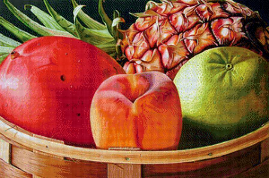 аппетитные фрукты - фрукты, еда, ананас, персик, кухня, натюрморт - предпросмотр