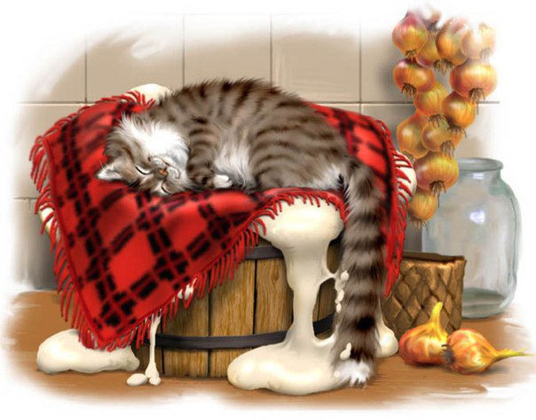 Сладкий сон - кухня, животное, кот, овощи, кошка, сон - оригинал
