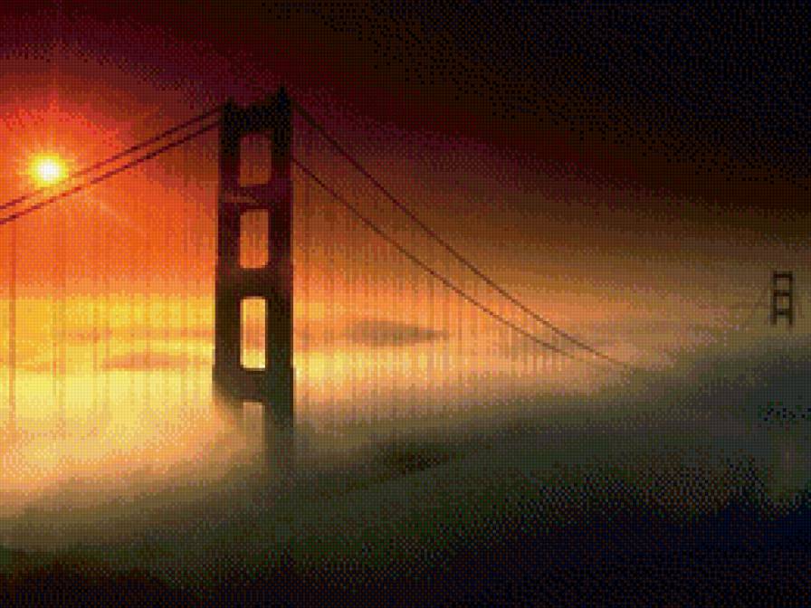 мост - закат, мост, туман, вечер - предпросмотр