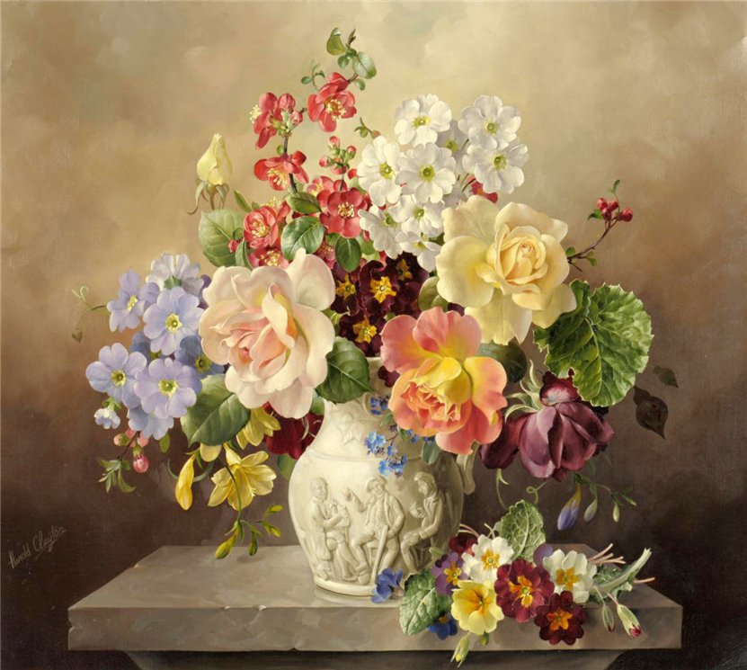 ваза с цветами - натюрморт, живопись, ваза, букет, цветы, картина, книга - оригинал