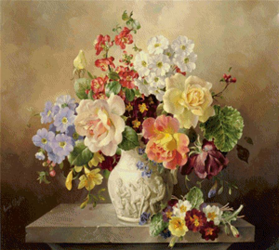 ваза с цветами - живопись, книга, натюрморт, ваза, букет, картина, цветы - предпросмотр