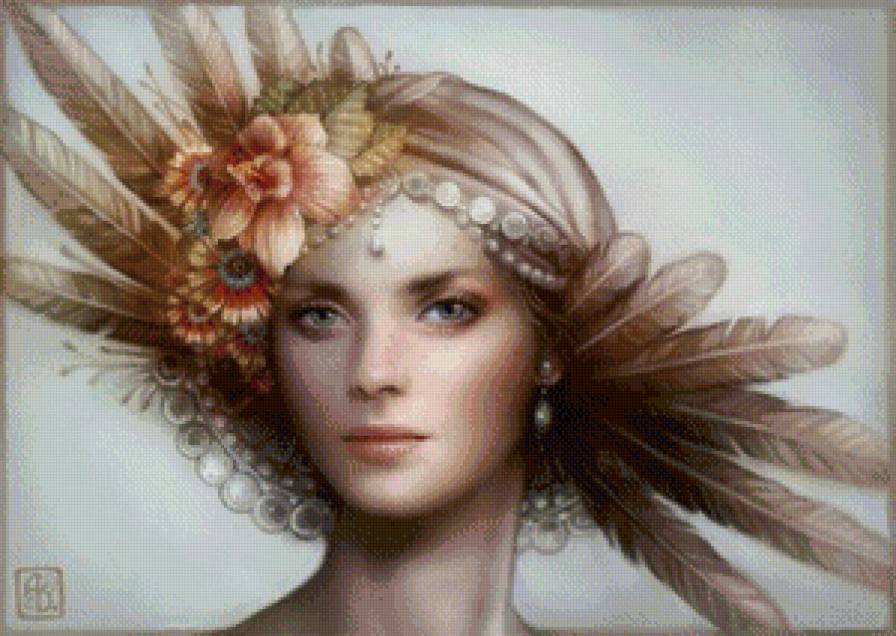 девушка в шляпе с перьями - девушка, перья, портрет, шляпа, женщина - предпросмотр