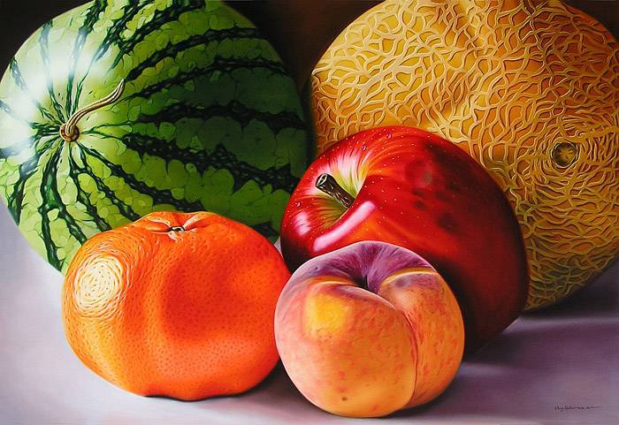 красочные фрукты - персик, яблоко, арбуз, еда, кухня, дыня, фрукты - оригинал