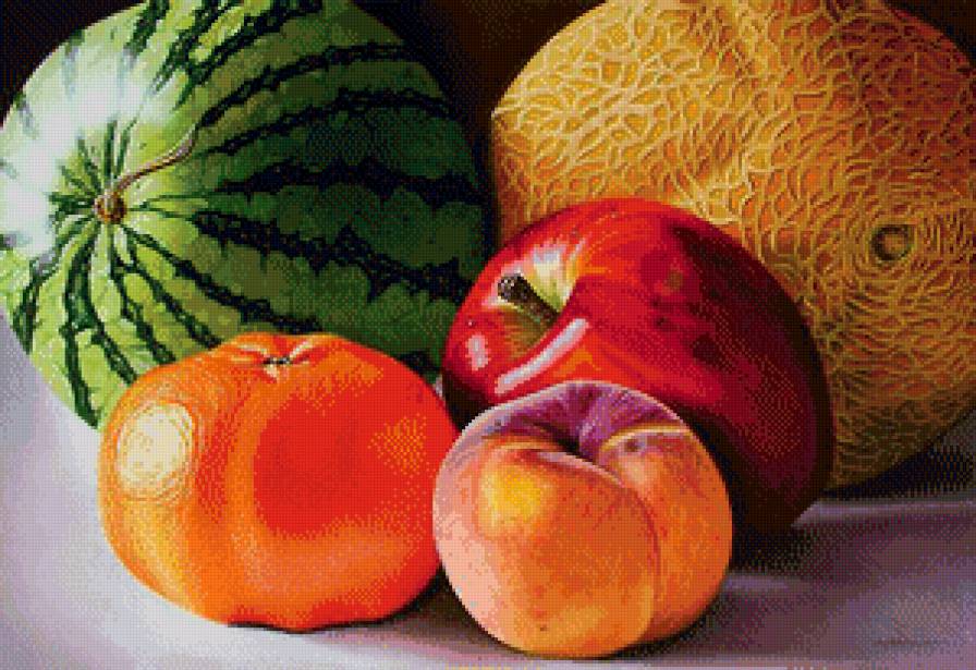 красочные фрукты - фрукты, дыня, арбуз, кухня, яблоко, еда, персик - предпросмотр