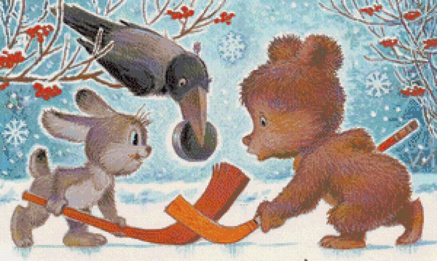 ретрооткрытки - новый год, ретро, мишка, зайчик, открытка, праздник - предпросмотр