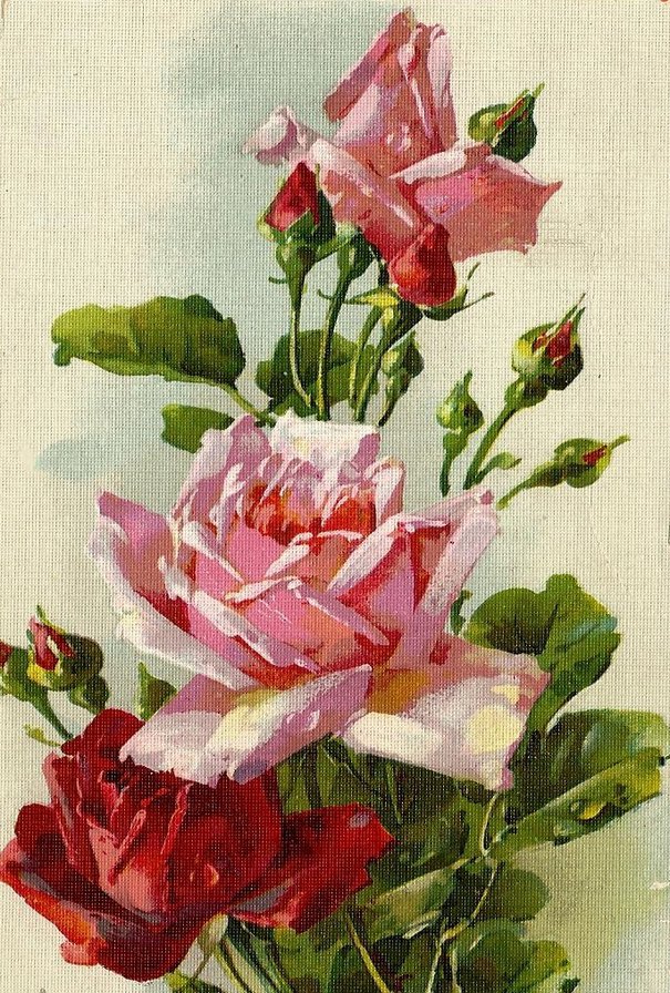 ретрооткрытки - праздник, открытка, ретро, розы, цветы - оригинал