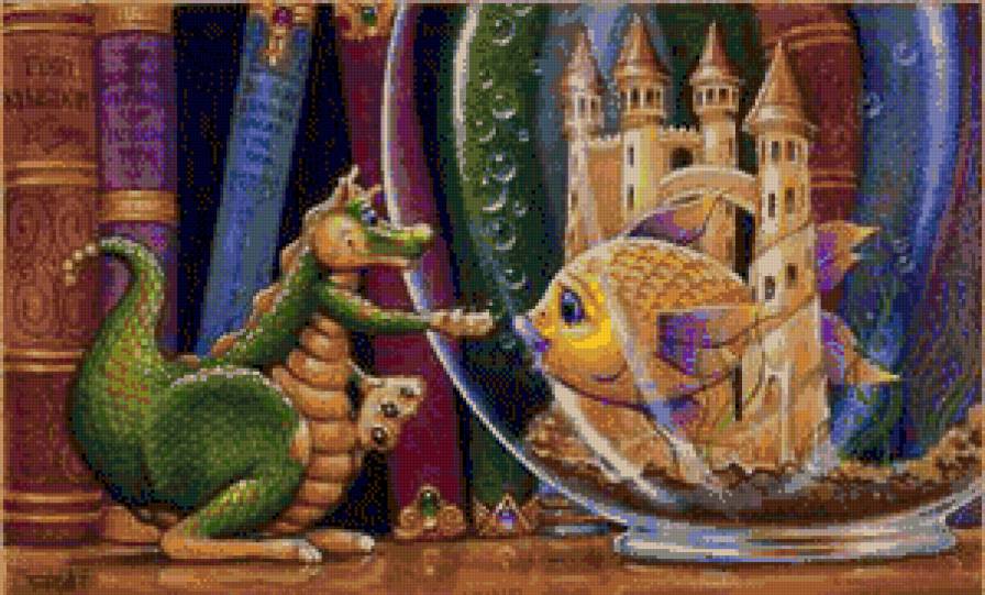 Дракоша и рыбка - дракон, рыбка, рендал спанглер, аквариум, дракоша - предпросмотр