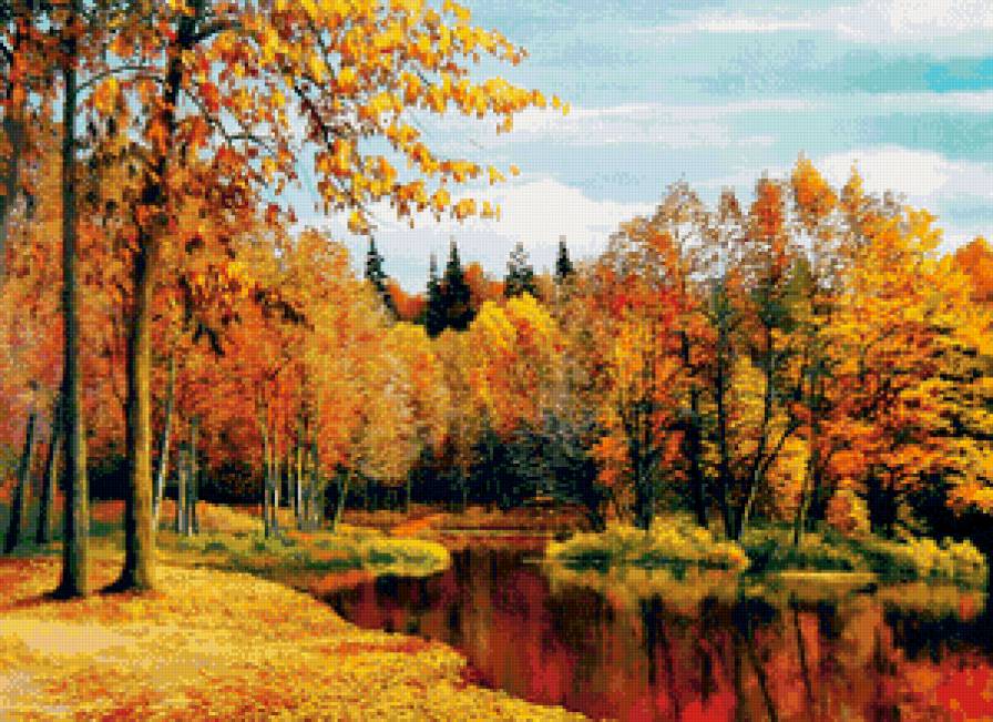 тихая речка - природа, лес, пейзаж, деревья, осень, река - предпросмотр