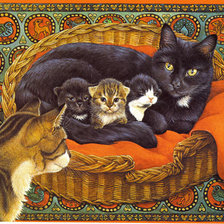 Оригинал схемы вышивки «кошачее семейство» (№692573)