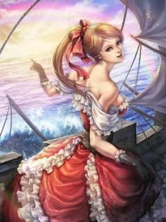 девушка на корабле - море, девушка, корабль, аниме - оригинал