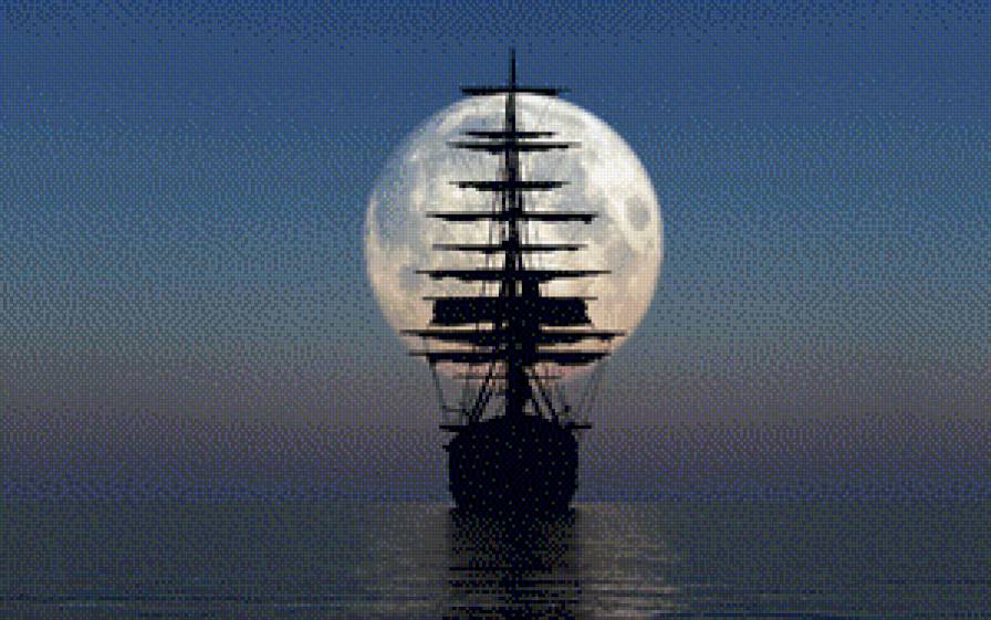 Ночное путешествие - вода, парусник, ночь, море, корабль - предпросмотр