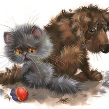 Оригинал схемы вышивки «кот и пёс» (№693900)