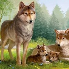 Оригинал схемы вышивки «Волчье семейство» (№694811)
